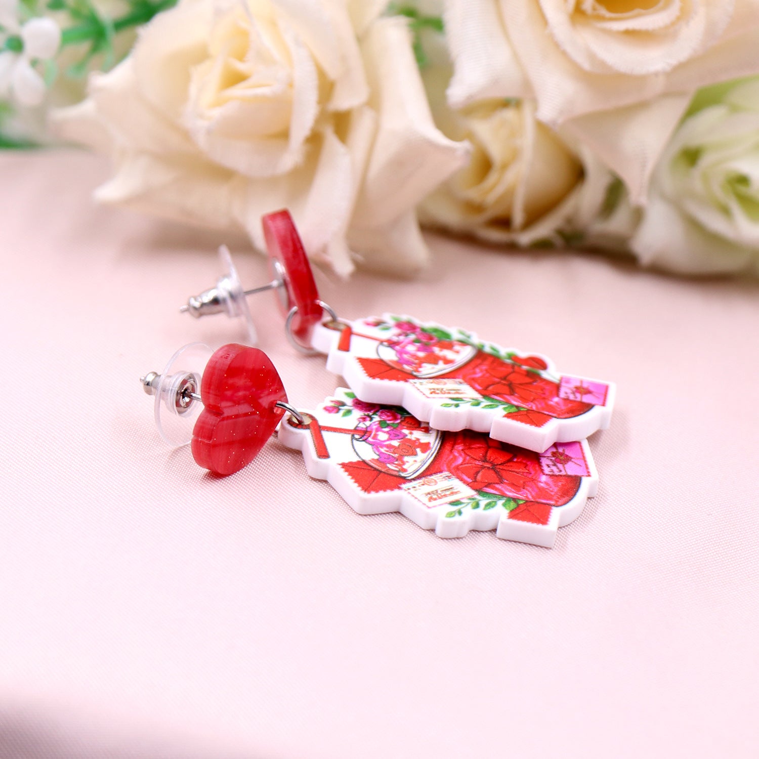 Wholesale Valentine's Day Milk Tea Cups, Roses, Love Acrylic Earrings